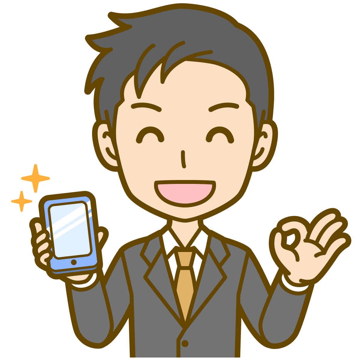 お問い合わせに笑顔で応えるスマホの男性